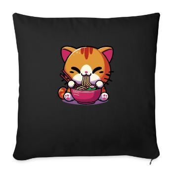 Chat Kawaii Neko mignon mangeant des Ramen 1 - Housse de coussin décorative 45 x 45 cm - noir - Devant