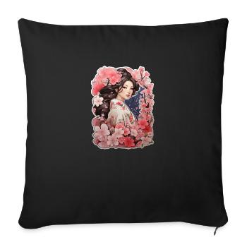 Woman in kimono with cherry and plum patterns - Sofa pillowcase 17,3'' x 17,3'' (45 x 45 cm) - black - Front