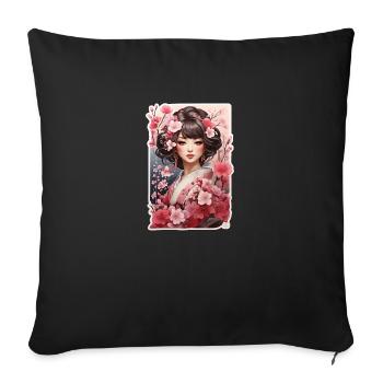 Woman in kimono with cherry and plum patterns - Sofa pillowcase 17,3'' x 17,3'' (45 x 45 cm) - black - Front