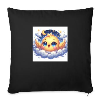 Sweet chick Le poussin mignon sur le nuage avec la lune - Housse de coussin décorative 45 x 45 cm - noir - Devant