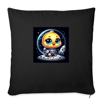 Poussin de l’espace avec fusée dans l’espace - Housse de coussin décorative 45 x 45 cm - noir - Devant