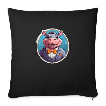 Lustiges Comic Nilpferd - Sofakissenbezug 45 x 45 cm - Schwarz - Vorne