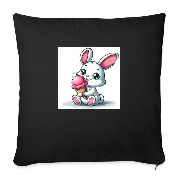 Lapin mignon assis sur de la crème glacée molle en train de manger. Été 2024 - Housse de coussin décorative 45 x 45 cm - noir - Devant