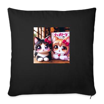 chat manga - Housse de coussin décorative 45 x 45 cm - noir - Devant