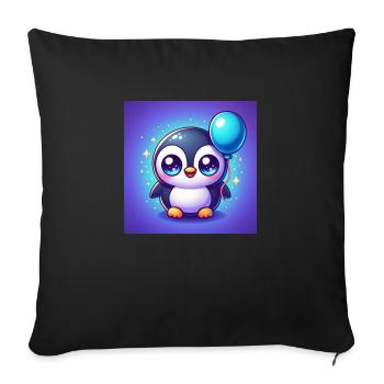 Pingouin mignon avec de grands yeux et un ballon - Housse de coussin décorative 45 x 45 cm - noir - Devant