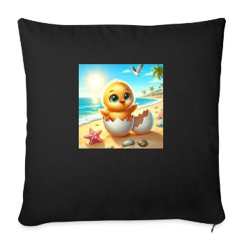 Sweet chick hatches from an egg on the beach - Sofa pillowcase 17,3'' x 17,3'' (45 x 45 cm) - black - Front