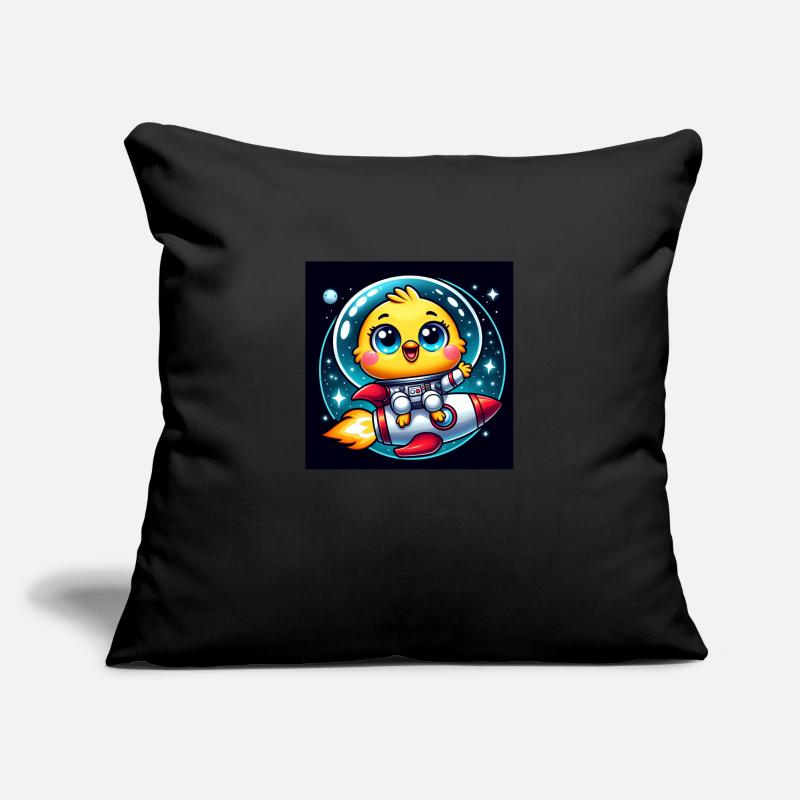 Poussin de l’espace sur une fusée dans l’espace Housse de coussin décorative 45 x 45 cm
