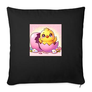Un poussin sucré éclot d’un œuf violet - Housse de coussin décorative 45 x 45 cm - noir - Devant