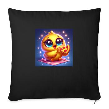 Poussin mignon avec de grands yeux mangeant de la pizza - Housse de coussin décorative 45 x 45 cm - noir - Devant