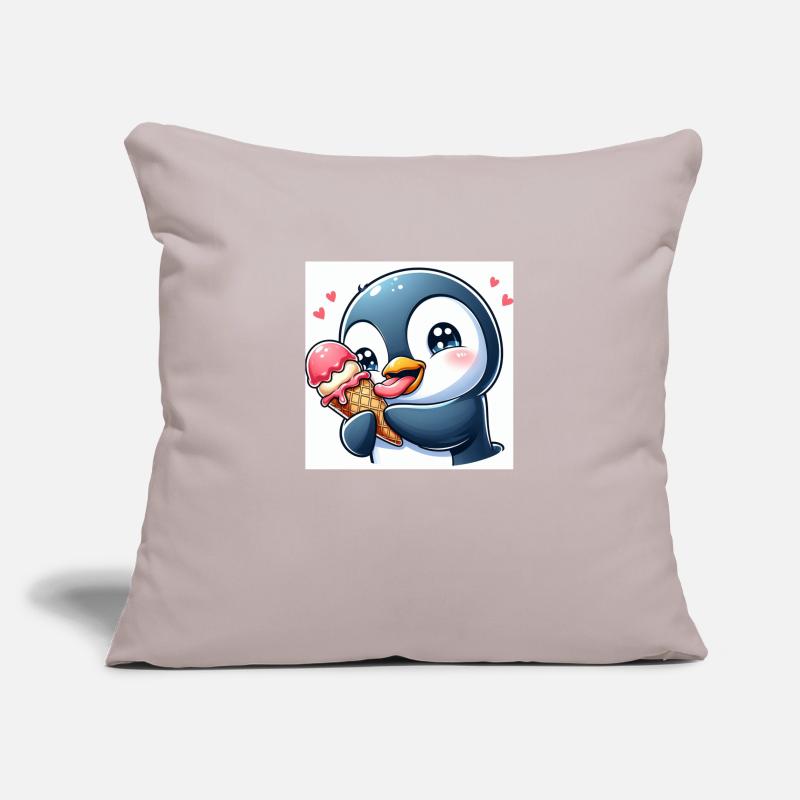 Süsser Pinguin am Softeis essen. Pinguin mit Eis Sofa pillowcase 17,3'' x 17,3'' (45 x 45 cm)