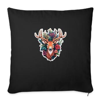 Deer's head with flowers - Sofa pillowcase 17,3'' x 17,3'' (45 x 45 cm) - black - Front