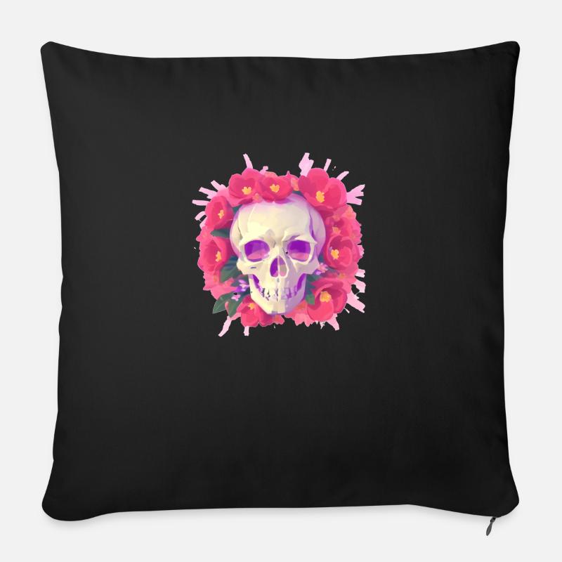 Skull lays in Flowers - Sofakissenbezug 45 x 45 cm - Schwarz
