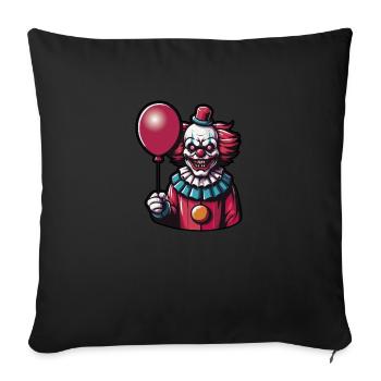 Clown effrayant aux cheveux roux tenant un ballon rouge - Housse de coussin décorative 45 x 45 cm - noir - Devant