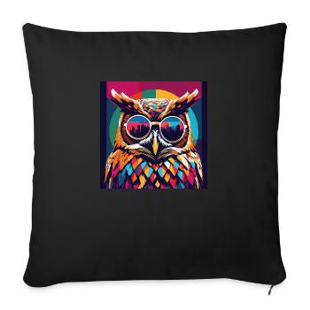Hibou cool avec lunettes de soleil Popart - Housse de coussin décorative 45 x 45 cm - noir - Devant