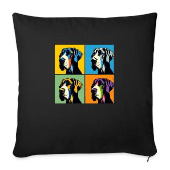 Portrait de chien dogue allemand Pop - Portrait d’animal de compagnie - Housse de coussin décorative 45 x 45 cm - noir - Devant