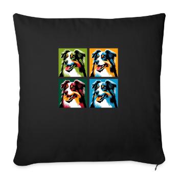 Portrait de chien de berger australien Pop - Housse de coussin décorative 45 x 45 cm - noir - Devant