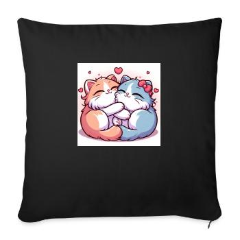 De doux chatons câlins avec des cœurs - Housse de coussin décorative 45 x 45 cm - noir - Devant