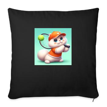 Fluffy cat playing tennis - Sofa pillowcase 17,3'' x 17,3'' (45 x 45 cm) - black - Front