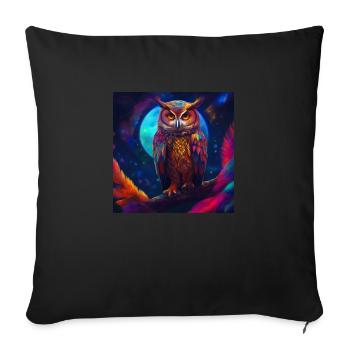 Bunte Eule in der Nacht - Sofakissenbezug 45 x 45 cm - Schwarz - Vorne