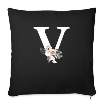 Tropical Floral V Letter - Sofa pillowcase 17,3'' x 17,3'' (45 x 45 cm) - black - Front