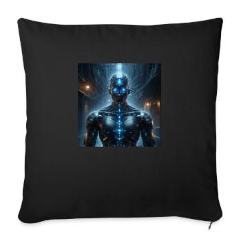 Cyborg mit blauen Augen auf schwarzem Hintergrund - Sofakissenbezug 45 x 45 cm - Schwarz - Vorne