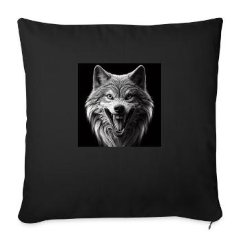 Wolf Hyperrealism 3D Gray on Black - Sofa pillowcase 17,3'' x 17,3'' (45 x 45 cm) - black - Front