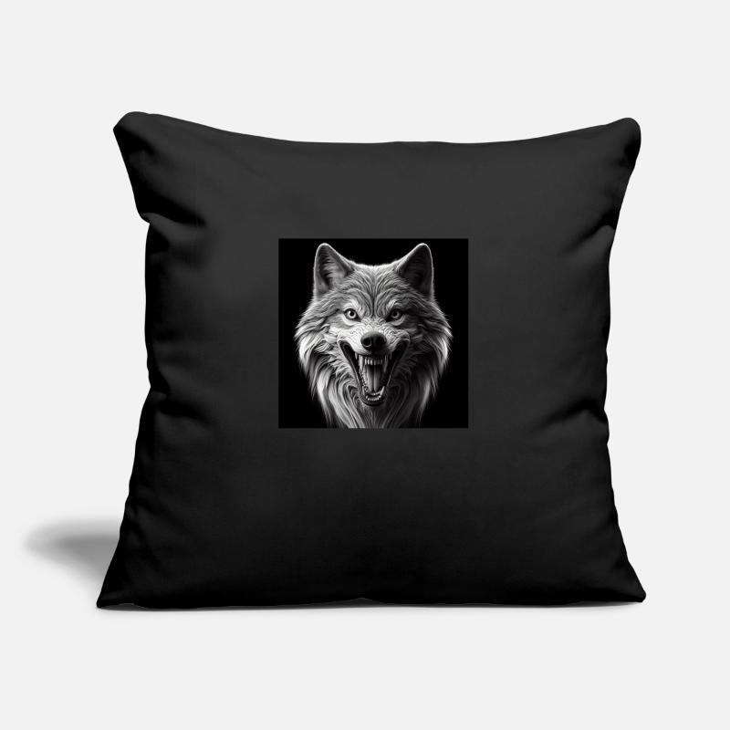 Wolf Hyperrealismus 3 D Grau auf schwarz Sofakissenbezug 45 x 45 cm