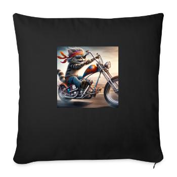Gato Loco Cool Biker Cat With Helmet Chopper Cat - Sofa pillowcase 17,3'' x 17,3'' (45 x 45 cm) - black - Front