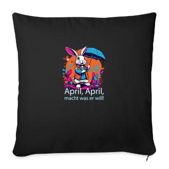 April, April, macht was er will Hase mit Schirm - Sofakissenbezug 45 x 45 cm - Schwarz - Vorne
