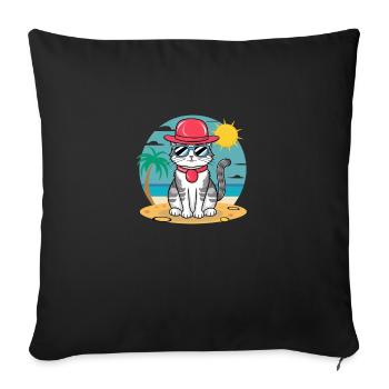chat été - Housse de coussin décorative 45 x 45 cm - noir - Devant