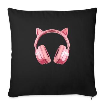 Casque de jeu avec oreilles de chat - Rose - Housse de coussin décorative 45 x 45 cm - noir - Devant