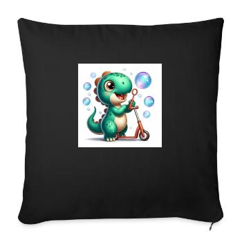 Dino en turquoise avec bulles de savon et rouleau - Housse de coussin décorative 45 x 45 cm - noir - Devant