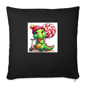 Crocodile green with hat lollipop and lollipop roller - Sofa pillowcase 17,3'' x 17,3'' (45 x 45 cm) - black - Front