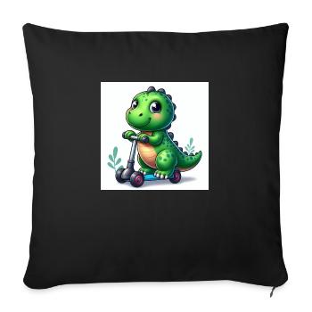 Green dinosaur on a scooter - Sofa pillowcase 17,3'' x 17,3'' (45 x 45 cm) - black - Front