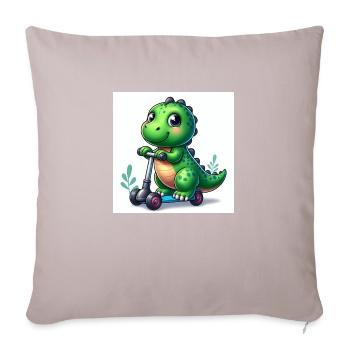 Green dinosaur on a scooter - Sofa pillowcase 17,3'' x 17,3'' (45 x 45 cm) - light taupe - Front