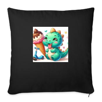 Dino vert avec cornet de crème glacée et rouleau - Housse de coussin décorative 45 x 45 cm - noir - Devant