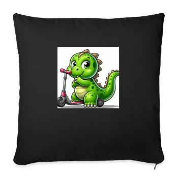 Dino green on a scooter - Sofa pillowcase 17,3'' x 17,3'' (45 x 45 cm) - black - Front