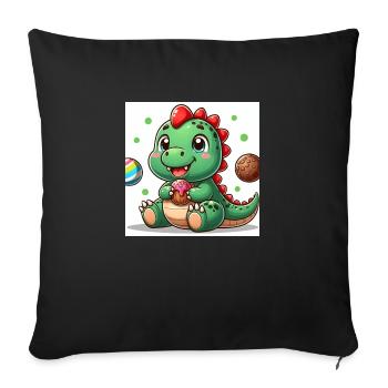 Dino petit avec muffin et biscuit - Housse de coussin décorative 45 x 45 cm - noir - Devant