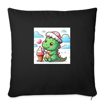 Dino avec chapeau et cornet de glace - Housse de coussin décorative 45 x 45 cm - noir - Devant