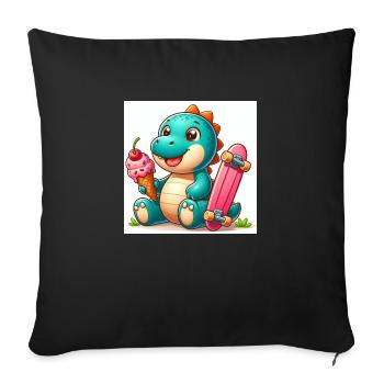 Dino turquoise avec cornet de crème glacée et planche à roulettes - Housse de coussin décorative 45 x 45 cm - noir - Devant