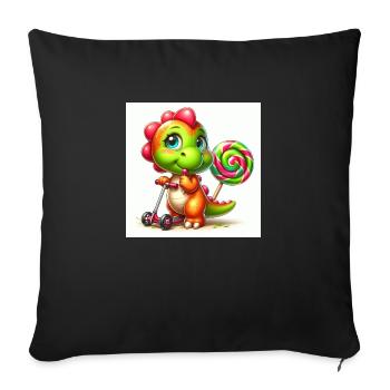 Dino with lollipop and lollipop on scooter - Sofa pillowcase 17,3'' x 17,3'' (45 x 45 cm) - black - Front