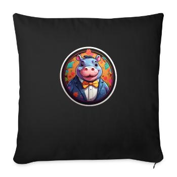 Lustiges Comic Nilpferd - Sofakissenbezug 45 x 45 cm - Schwarz - Vorne