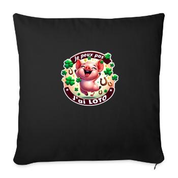 Je peux pas j'ai loto, cochon - Housse de coussin décorative 45 x 45 cm - noir - Devant
