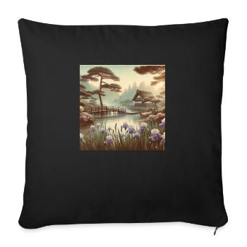 Japan Vintage Garden Pond Iris Flowers - Sofa pillowcase 17,3'' x 17,3'' (45 x 45 cm) - black - Front