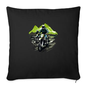 Motorcycel Cross Mountain Vacation Summer Mount - Sofa pillowcase 17,3'' x 17,3'' (45 x 45 cm) - black - Front