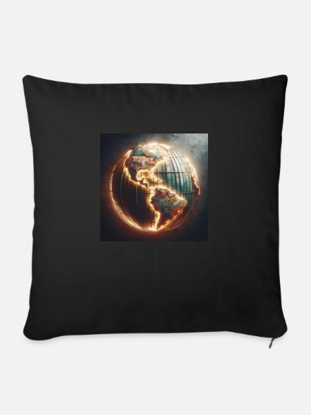 Leuchtender Erdball - Sofakissenbezug 45 x 45 cm - Schwarz