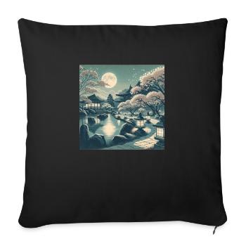 Japan Vintage Night Scene - Sofa pillowcase 17,3'' x 17,3'' (45 x 45 cm) - black - Front