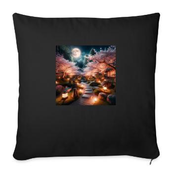 Japan Vintage Zen Garden Cherry Blossom Night - Sofa pillowcase 17,3'' x 17,3'' (45 x 45 cm) - black - Front