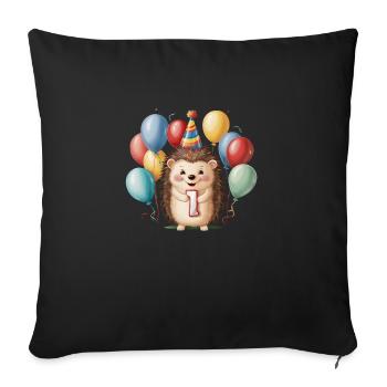Hérisson mignon avec des ballons pour le 1er anniversaire - Housse de coussin décorative 45 x 45 cm - noir - Devant