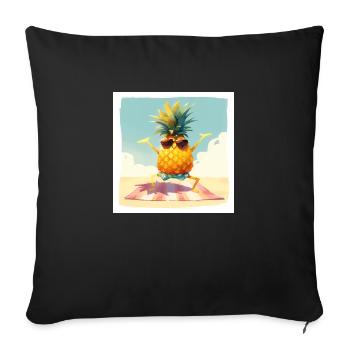Funny pineapple dancing/exercising on the beach - Sofa pillowcase 17,3'' x 17,3'' (45 x 45 cm) - black - Front